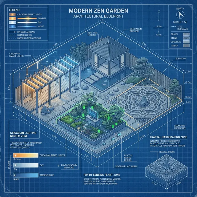 Zen garden architectural blueprint